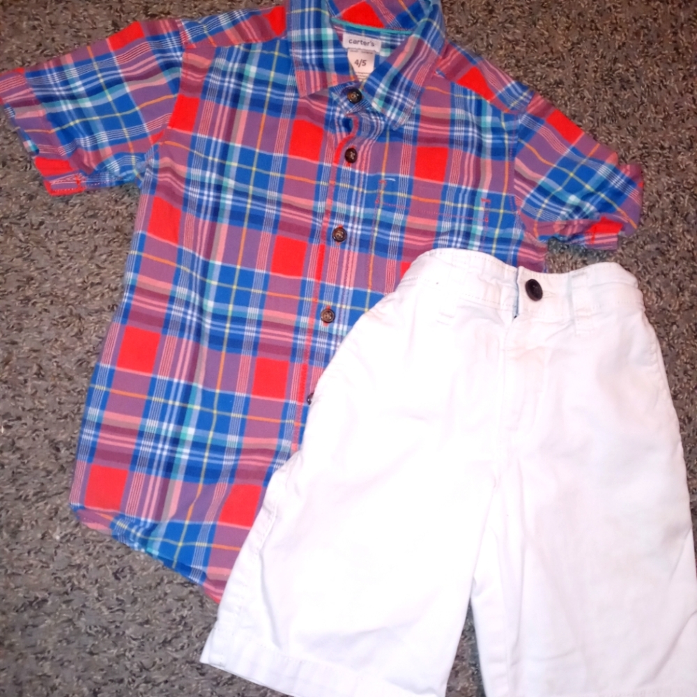 Boys sz 5 summer outfit plaid button down Calvin K